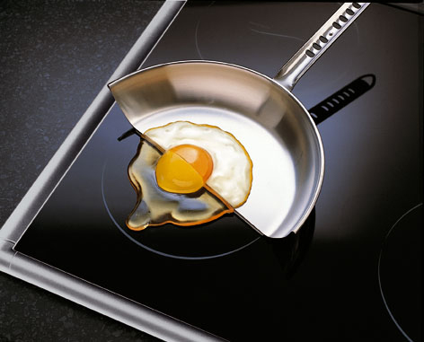 Induction cooker - An Egg is fried on a half pan - physical